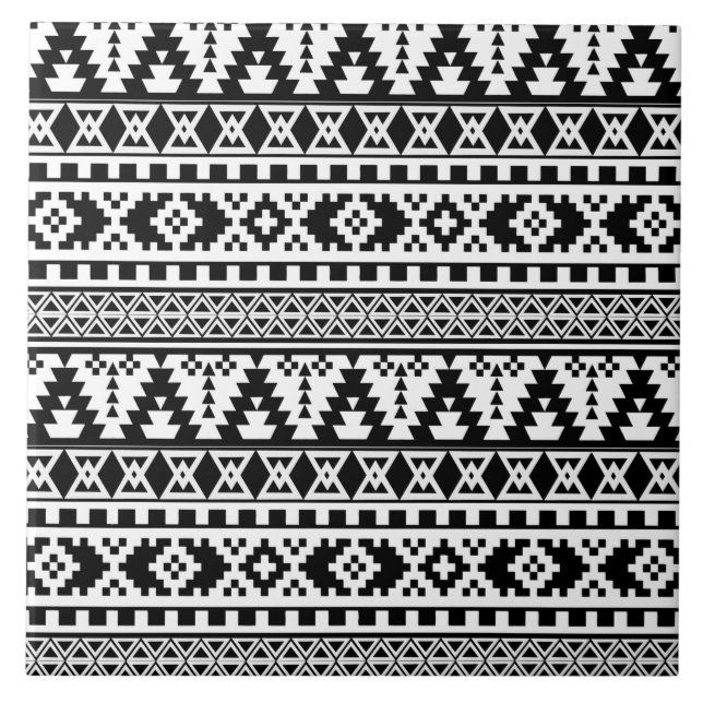Schwarz-weißes Aztec-Muster Fliese (Vorderseite)