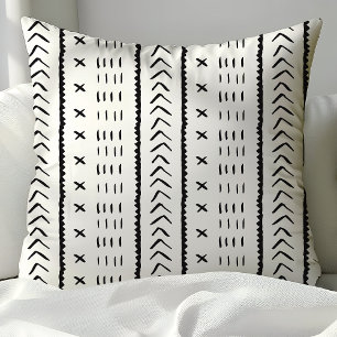 Schwarz-weißes Azteken-Stammes- Boho-Muster Kissen