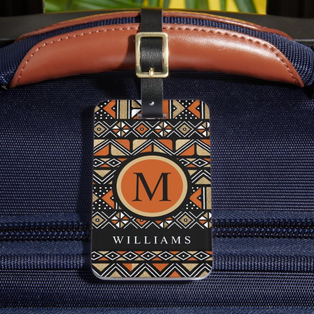 Schwarz-weißes Aztekenmuster Gepäckanhänger (Vorderseite Insitu 2)