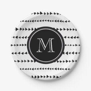 Schwarz-weißes aztekisches Pfeil-Monogramm Pappteller