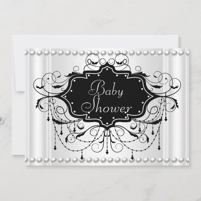 Schwarz-weißes Baby- oder Babyduschbaby Einladung (Vorderseite)