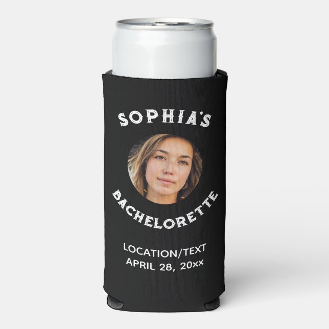 Schwarz-weißes Bacherolette Gastgeschenk Bridge Fo Selters Dosenkühler (Seltzer Vorderseite)