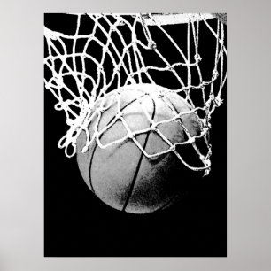 Schwarz-weißes Basketball-Druckplakat Poster