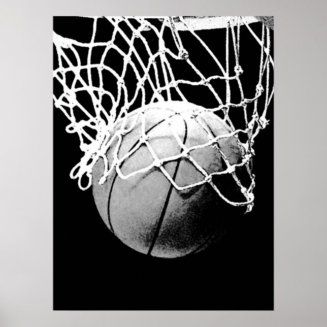 Schwarz-weißes Basketball-Druckplakat Poster (Vorne)