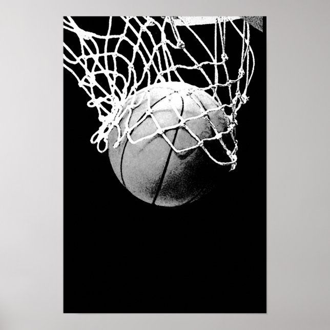 Schwarz-weißes Basketball-Druckplakat Poster (Vorne)