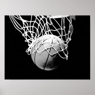 Schwarz-weißes Basketball-Druckplakat Poster