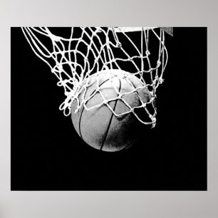 Schwarz-weißes Basketball-Druckplakat Poster