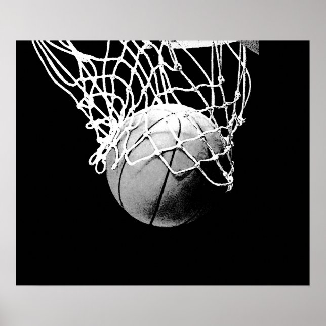 Schwarz-weißes Basketball-Druckplakat Poster (Vorne)