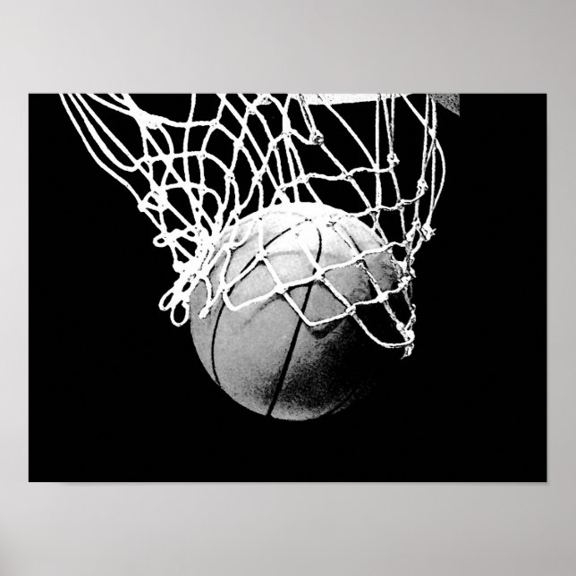 Schwarz-weißes Basketball-Druckplakat Poster (Vorne)