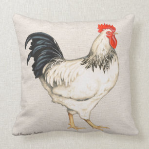 Schwarz-weißes Baumwoll-Kissen mit Hahn-Motiv Kissen