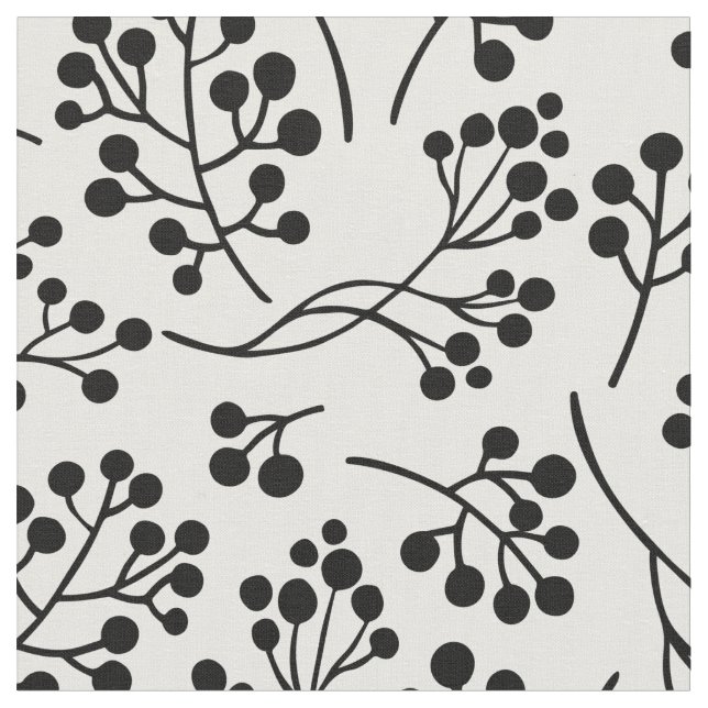 Schwarz-weißes Berry-Botanisches Muster Stoff (Nahaufnahme)
