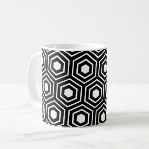 Schwarz-weißes Bienenhexagon-Streifen-Muster Kaffeetasse