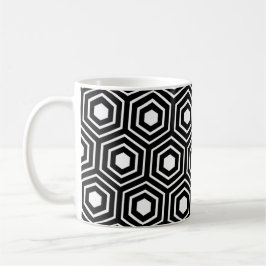 Schwarz-weißes Bienenhexagon-Streifen-Muster Kaffeetasse