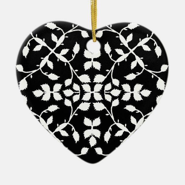 Schwarz-weißes Blattmuster Keramik Ornament (Vorne)