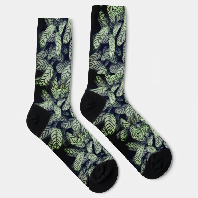 Schwarz-weißes Blattmuster-Socken Socken (Rechts)