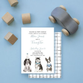 Schwarz-weißes Blue Dog Boy 2. Geburtstag Party Einladung