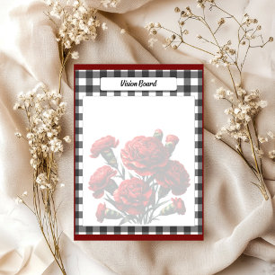 Schwarz-weißes Blumen-Gingham _ Vision Board Notizblock