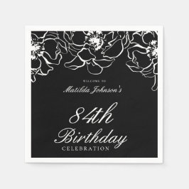 Schwarz-weißes Blumengeburtstagsbuch Napkin Serviette
