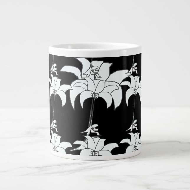 Schwarz-weißes Blumengeschenk Jumbo-Tasse (Vorderseite)