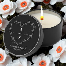 Schwarz-weißes Blumenherz Moderne Monogramm Hochze