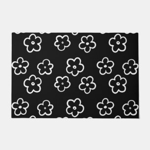 Schwarz-weißes Blumenmuster Fußmatte