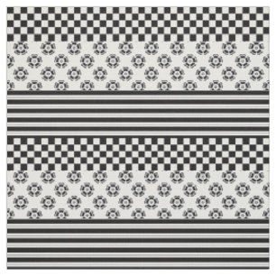 Schwarz-weißes Boho Karo Blumenmuster Stoff