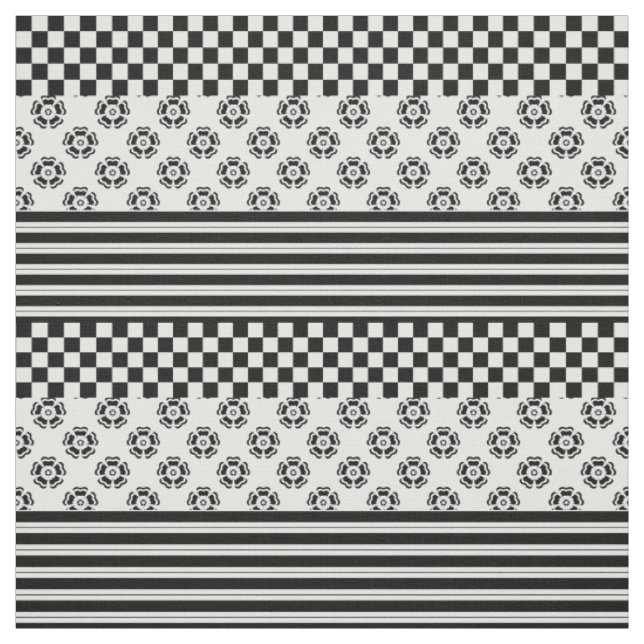 Schwarz-weißes Boho Karo Blumenmuster Stoff (Muster)