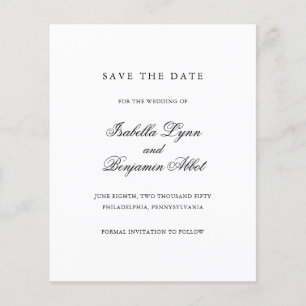 Schwarz-weißes Budget-Hochzeit-Save-the-Date