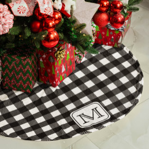 Schwarz-weißes Buffalo Kariert Personalisiert Mono Polyester Weihnachtsbaumdecke