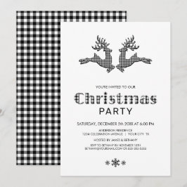 Schwarz-weißes Buffalo Kariert Rentier Weihnachtsf Einladung