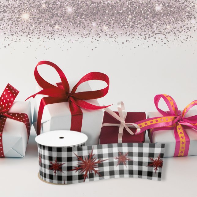 Schwarz-weißes Buffalo Kariert Roter Glitzer Schne Satinband (Von Creator hochgeladen)