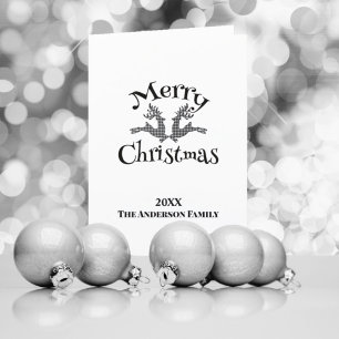 Schwarz-weißes Buffalo Kariertes Foto Rentier Feiertagskarte