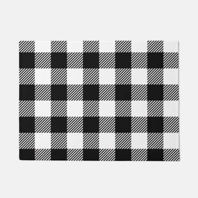 Schwarz-weißes Büffel-Karo-Gingham-Entwurfs-Muster Fußmatte (Vorderseite)