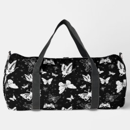 Schwarz-weißes Butterfly-Illustrations-Muster Duffle Bag