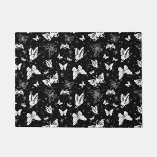 Schwarz-weißes Butterfly-Illustrations-Muster Fußmatte