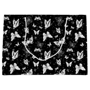 Schwarz-weißes Butterfly-Illustrations-Muster Große Geschenktüte