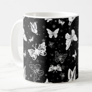 Schwarz-weißes Butterfly-Illustrations-Muster Kaffeetasse