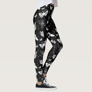 Schwarz-weißes Butterfly-Illustrations-Muster Leggings