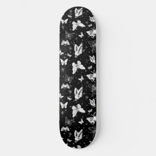 Schwarz-weißes Butterfly-Illustrations-Muster Skateboard