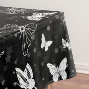 Schwarz-weißes Butterfly-Illustrations-Muster Tischdecke