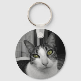 Schwarz-weißes Cat-Foto Schlüsselanhänger