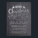 Schwarz-weißes Chalkboard Holly Frohe Weihnachts-P Einladung<br><div class="desc">Elegantes Schwarz-Weiß-Chalkboard Fröhliche Weihnachten und glückliche Neujahrsmalerei. Holly Frory Weihnachts Party Card Vorlage.</div>