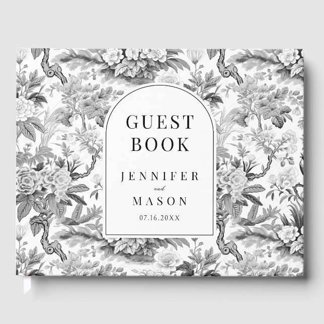 Schwarz-weißes Chinoiserie Hochzeitsgeschenk Gäste Gästebuch (Vorderseite)