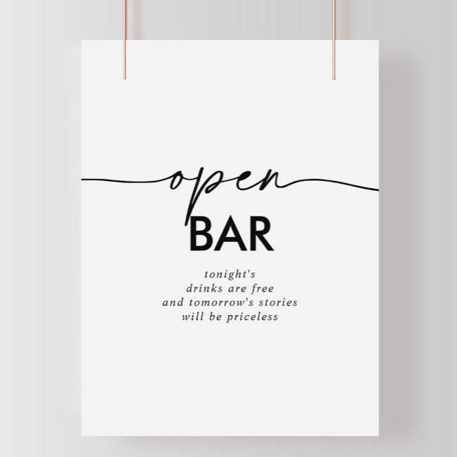 Schwarz-weißes Classic Wedding Open Bar Sign Poster (Von Creator hochgeladen)