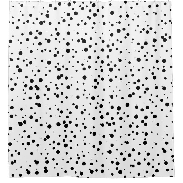 Schwarz-weißes Confetti-Punkt-Muster Duschvorhang (Vorderseite)