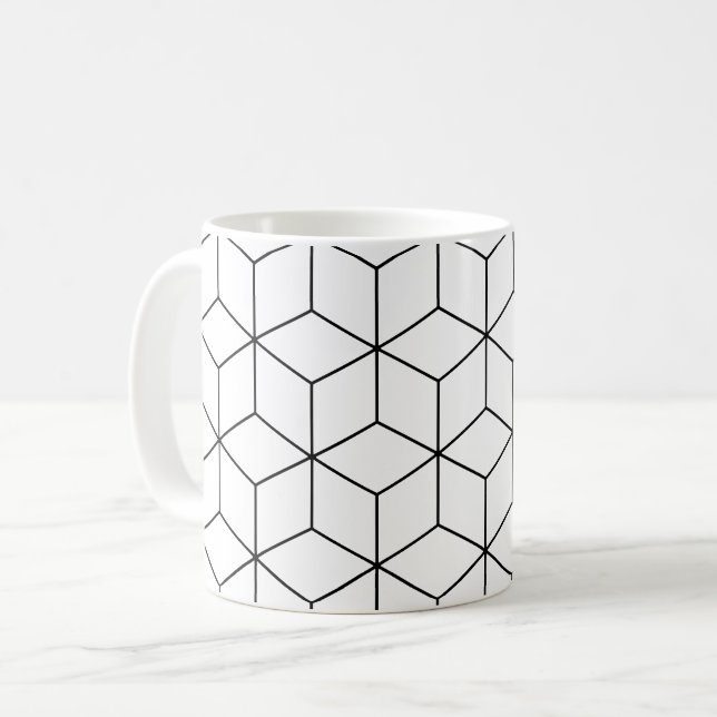 Schwarz-weißes Cube Retro optisches Illusionsmuste Kaffeetasse (Vorderseite Links)