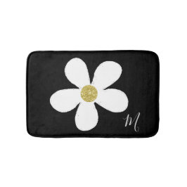 Schwarz-weißes Daisy Simple Floral Gold Badematte