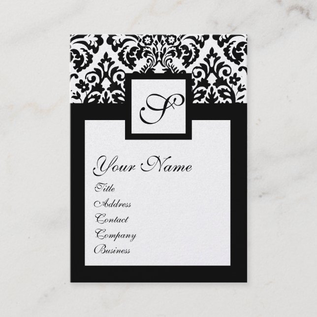 SCHWARZ-WEISSES DAMASK SQUARE MONOGRAM, Champagner Visitenkarte (Vorderseite)