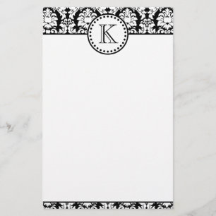 Schwarz-weißes Damaskusmuster Monogramm Briefpapier