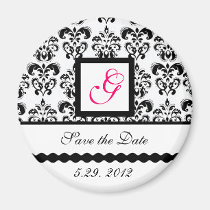 SCHWARZ-WEISSES DAMAST-QUADRAT-MONOGRAMM Save the Magnet